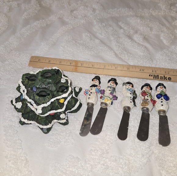 cedar creek collection Other - Snowman Cheese Spreaders Set with Christmas Tree Holder Christmas Holiday Winter